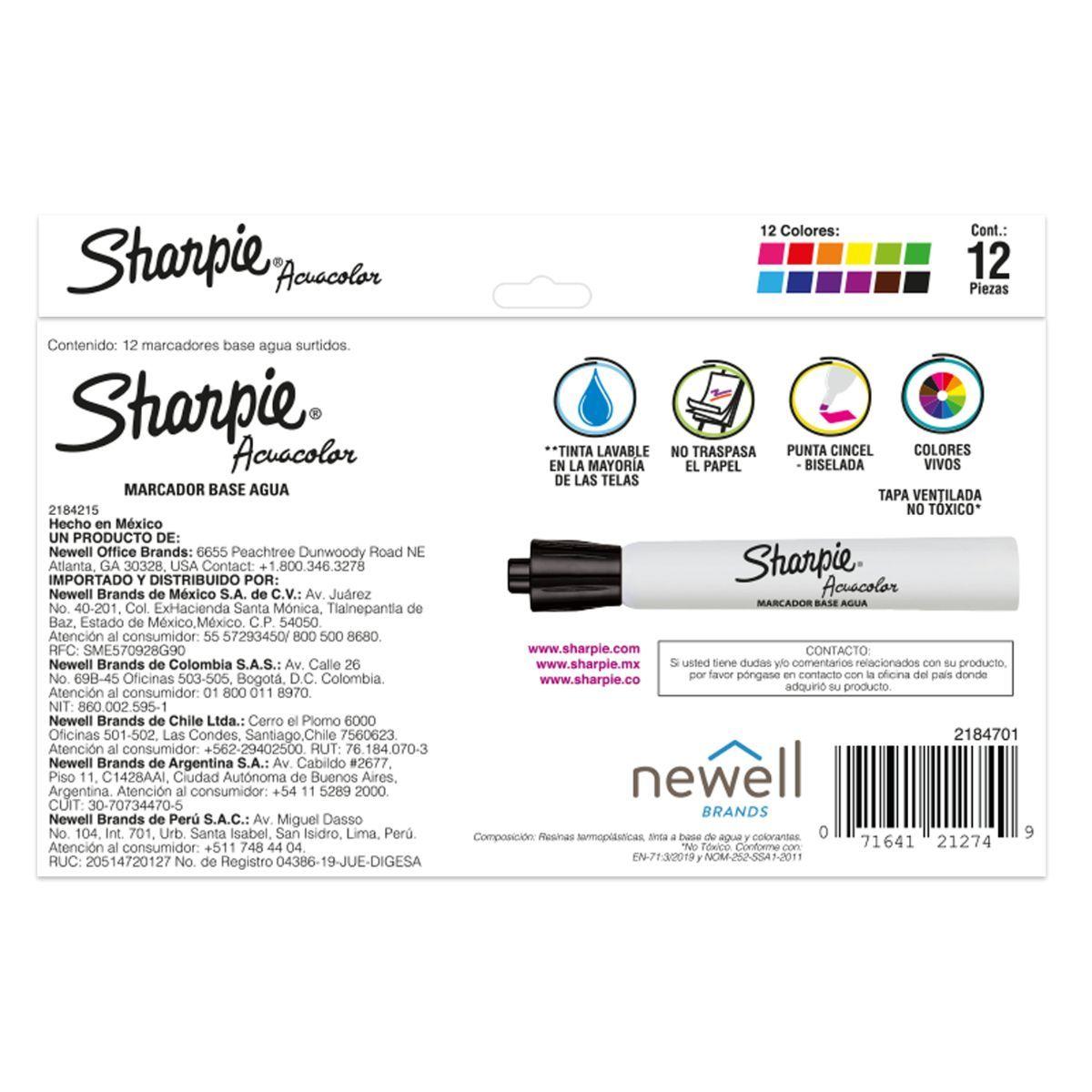 Set Marcadores Sharpie Acuacolor 12 Colores Surtidos-2