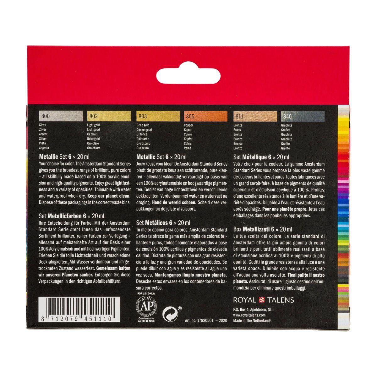 Acrílico Amsterdam Pack 6 Colores 20ml Metálicos-3
