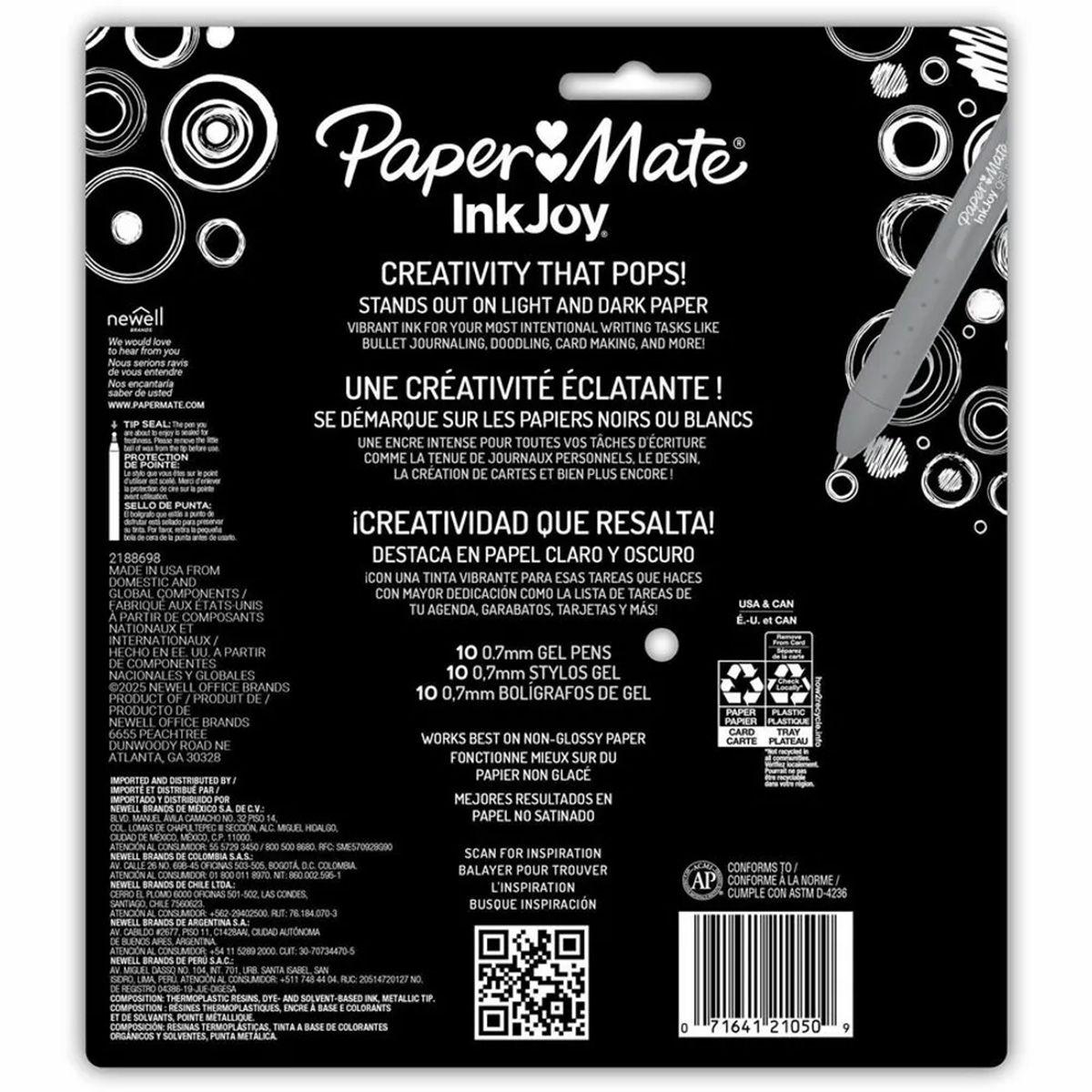 Set 10 Lápices Gel Inkjoy Paper Mate Retráctil Punta F 07mm-4
