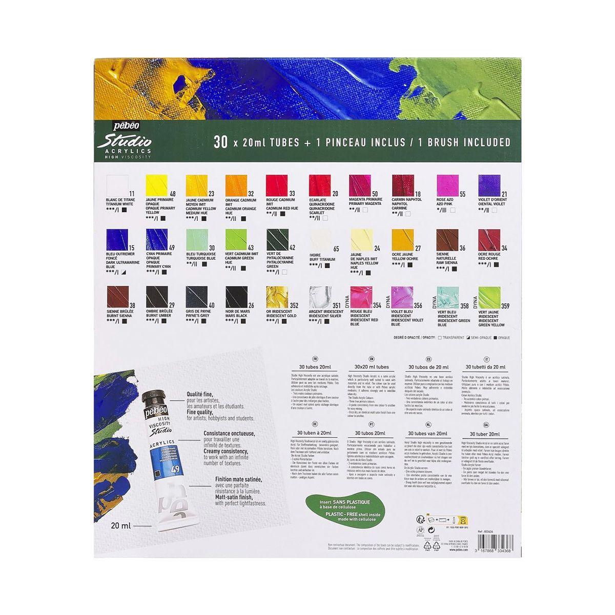 Set 30 Acrílico Pebeo Studio Colores 20ml + Pincel-2