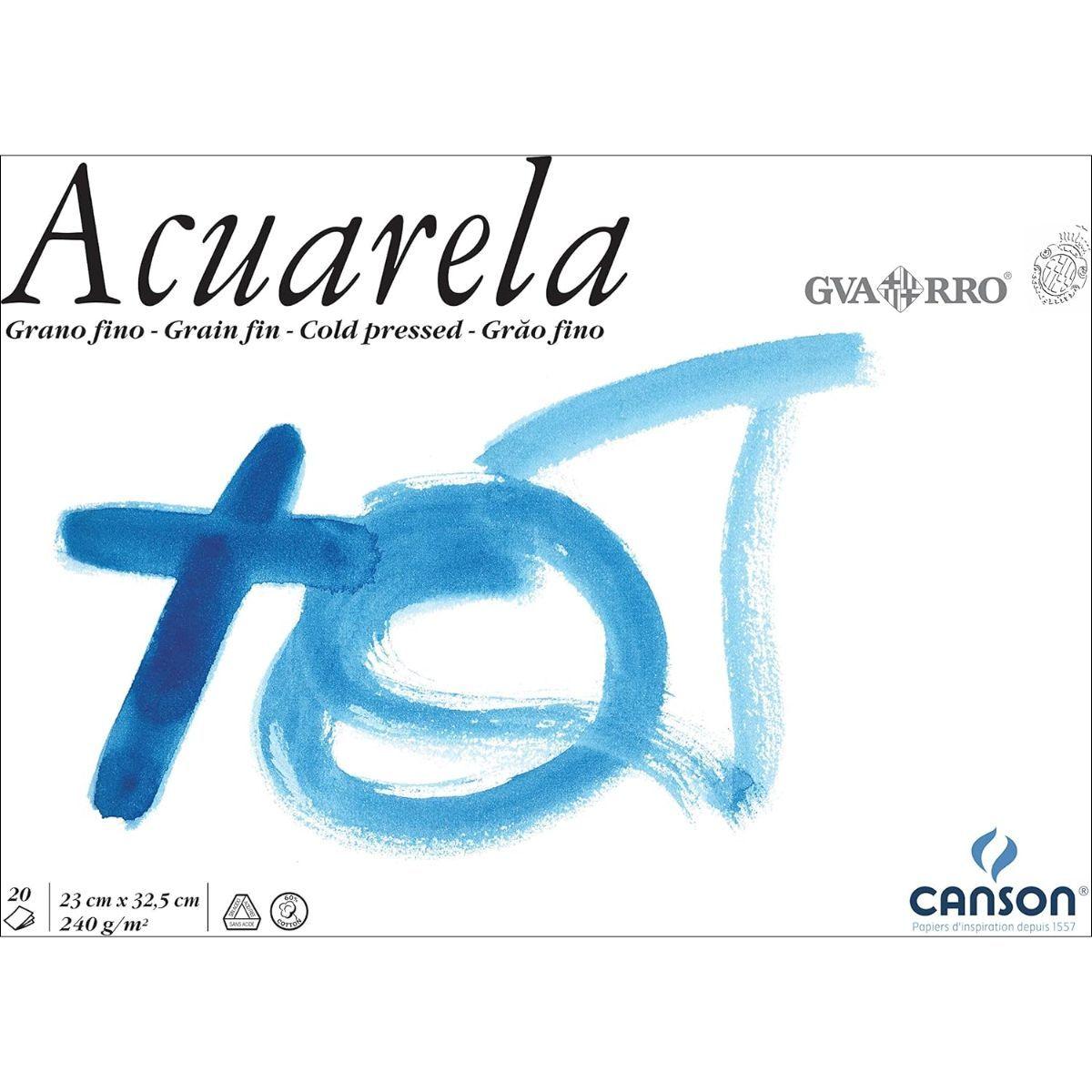 Block Acuarela Canson Guarro 240gr Grano Grueso 20hjs 23x32-0