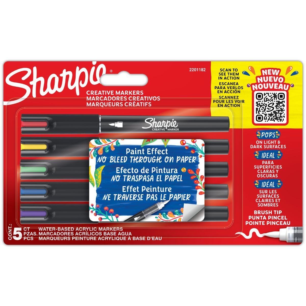 Set 5 Marcadores Acrílicos Sharpie Punta Pincel Colores-2