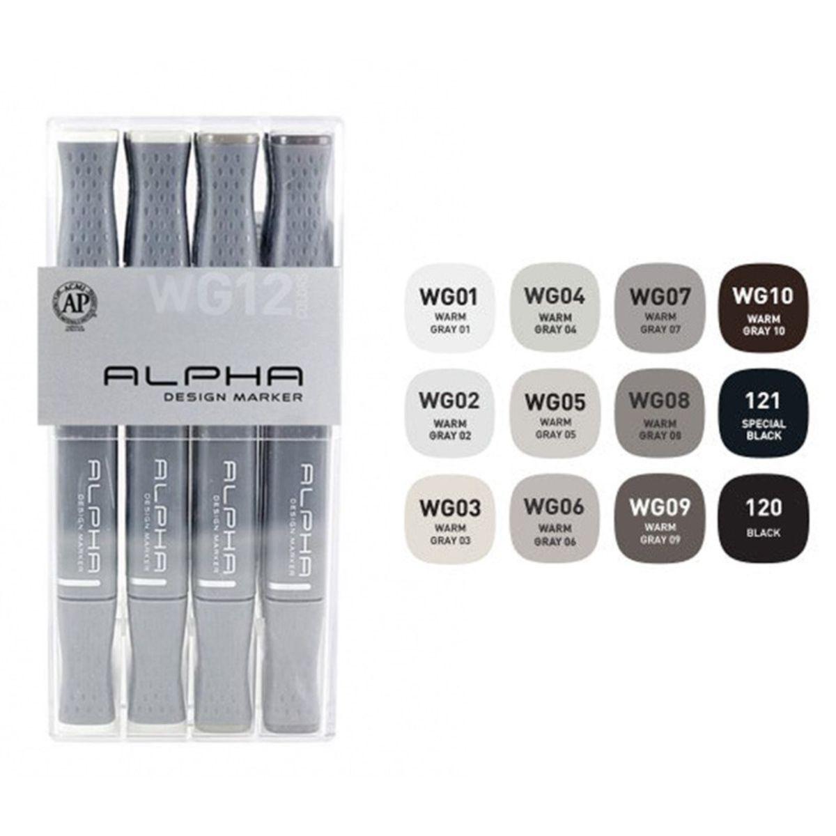 Marcadores Alpha Design Gris Cálido Set 12 Colores-2