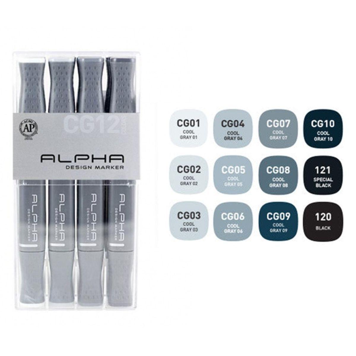 Marcadores Alpha Design Gris Frío Set 12 Colores-2