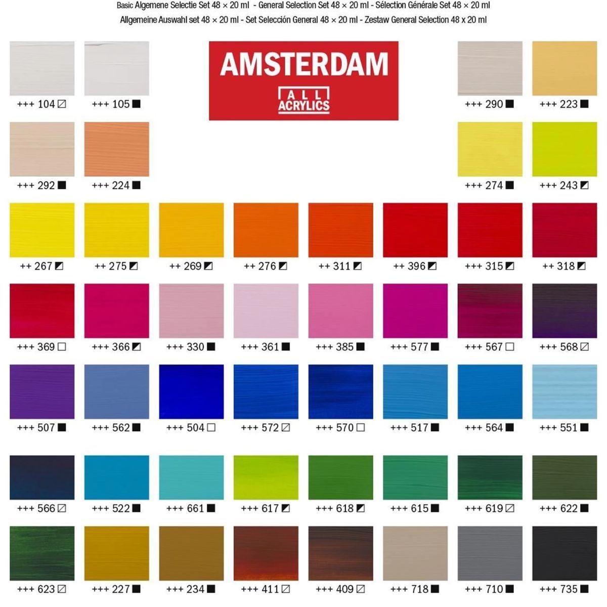 Acrílico Amsterdam Pack 48 Colores 20ml Selección General-3