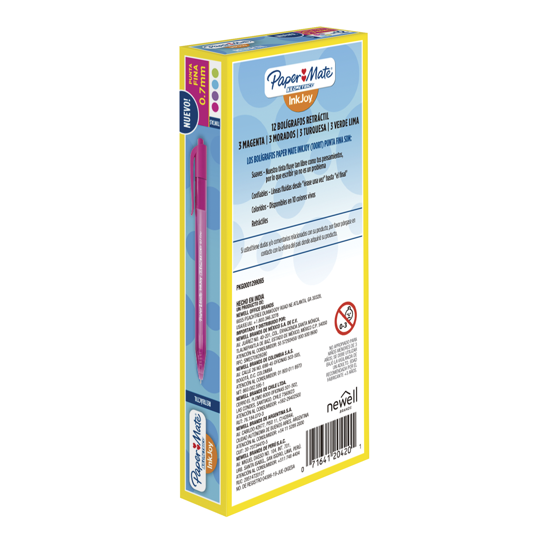 Bolígrafo Retráctil Inkjoy Paper Mate Punta Fina Surtido X12-1