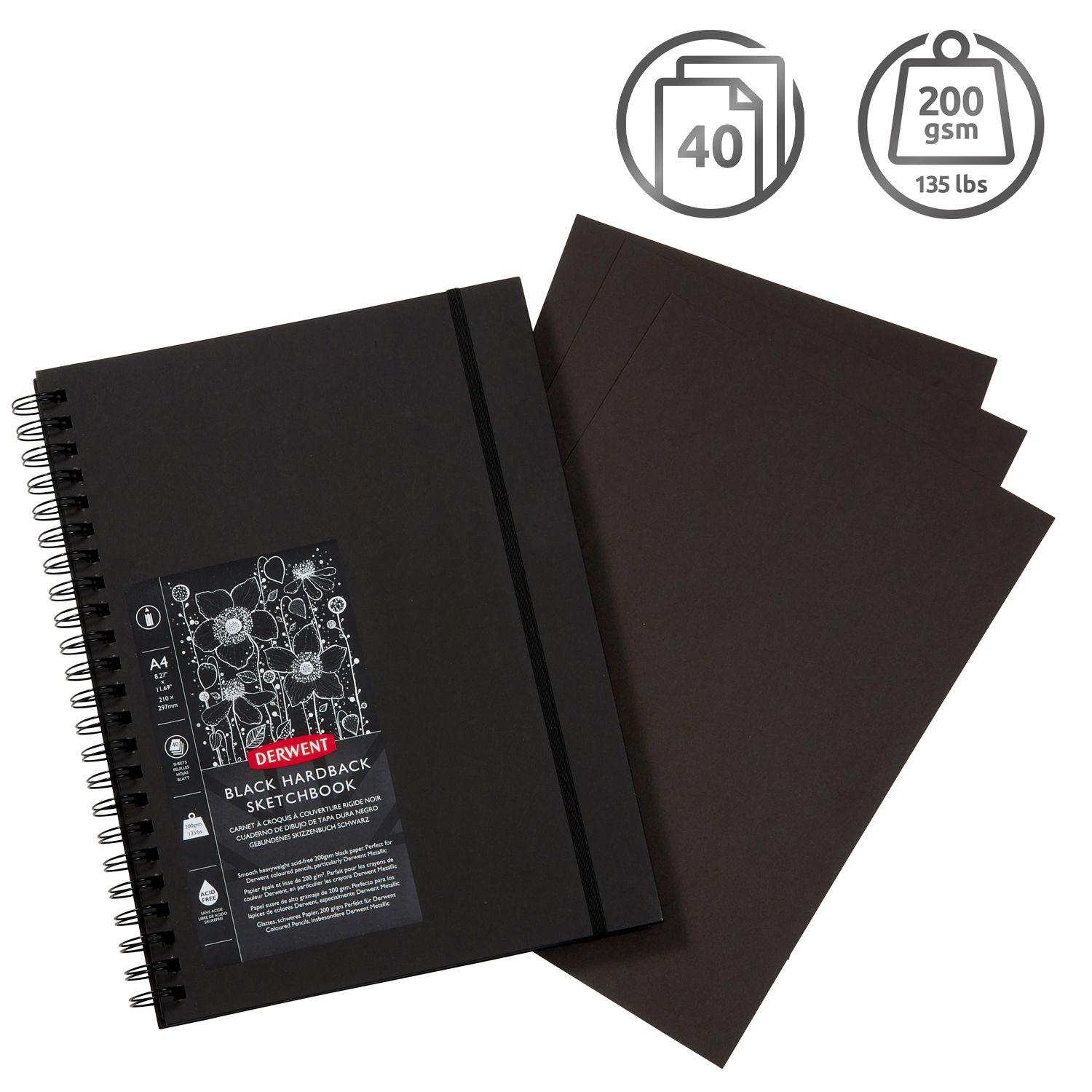 Croquera Dibujo Derwent Hoja Negra 200gr 40 Hojas A4 21x29cm-2