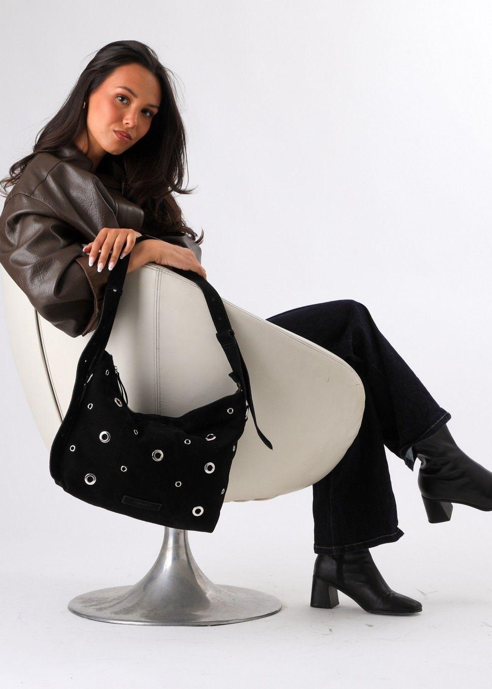 Cartera Cruzada Angie Black Suede Humana-7