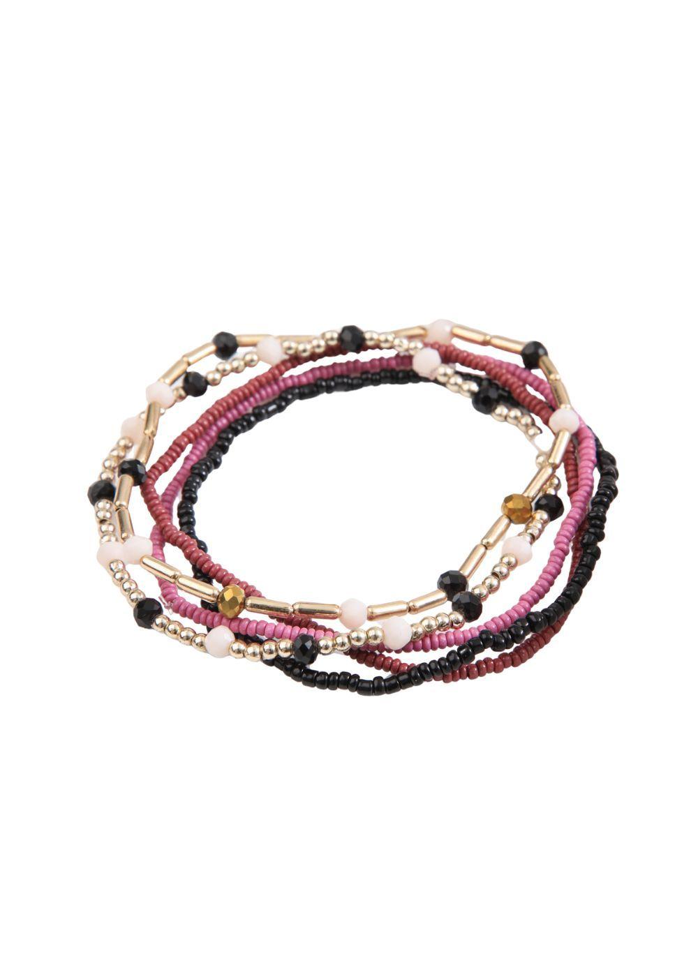 Set De 5 Pulseras Mostacilla Multicolor Malva Humana-0