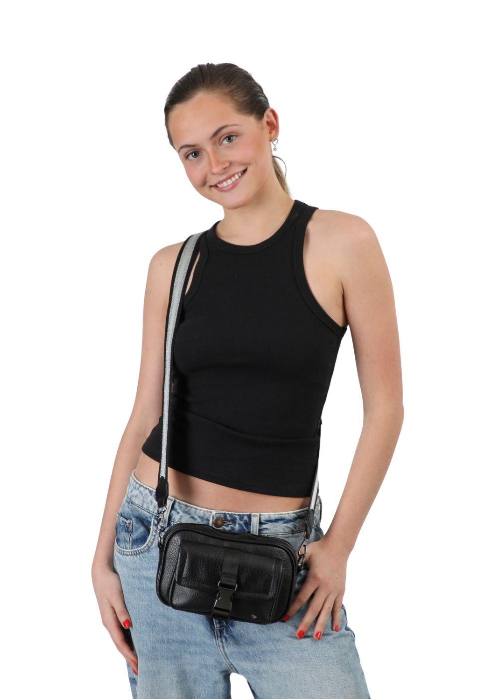 Cartera Bandolera Bignonia Ecocuero Negro ID-3