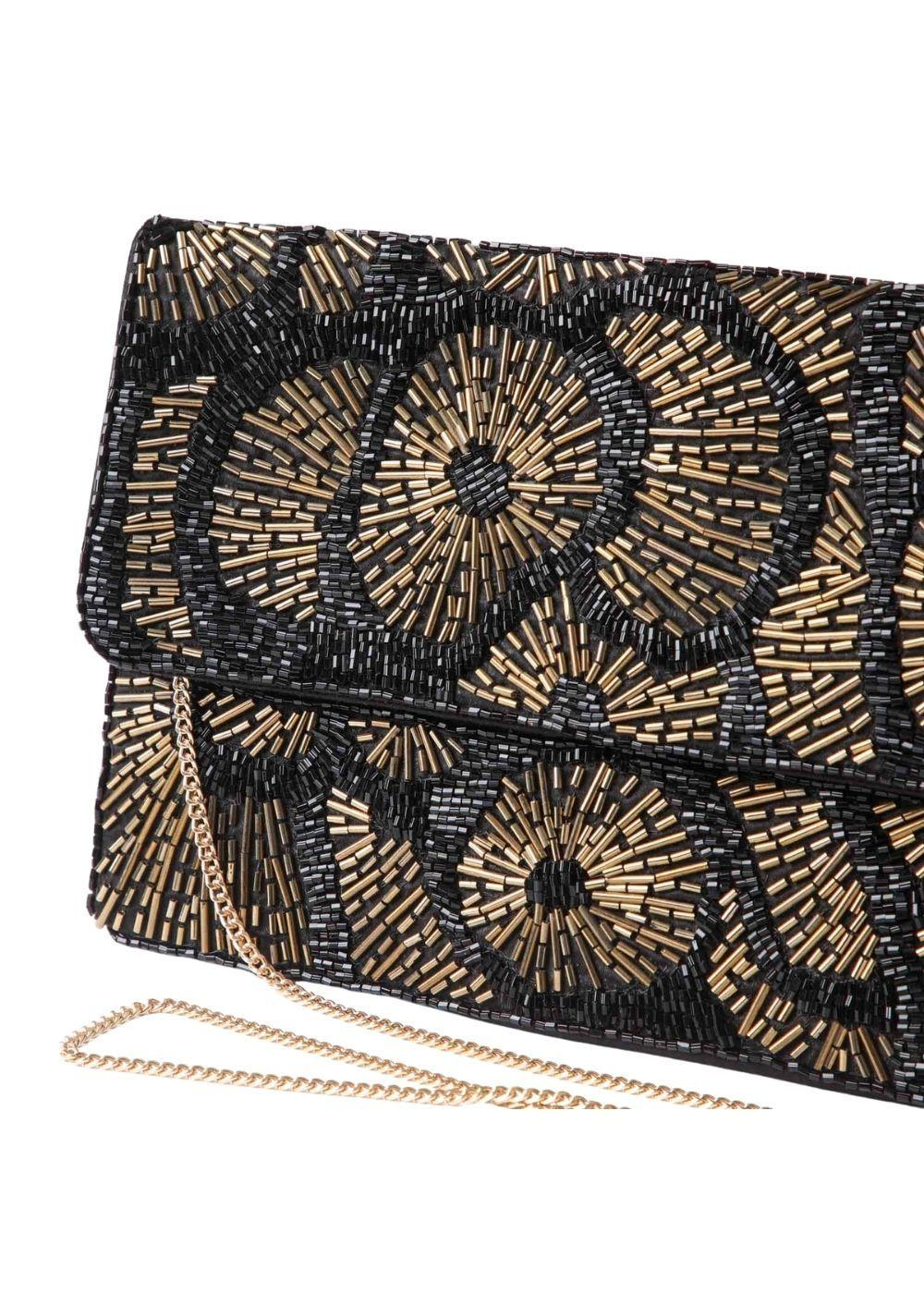 Cartera De Fiesta Mostacilla Radial Dorado Humana-3