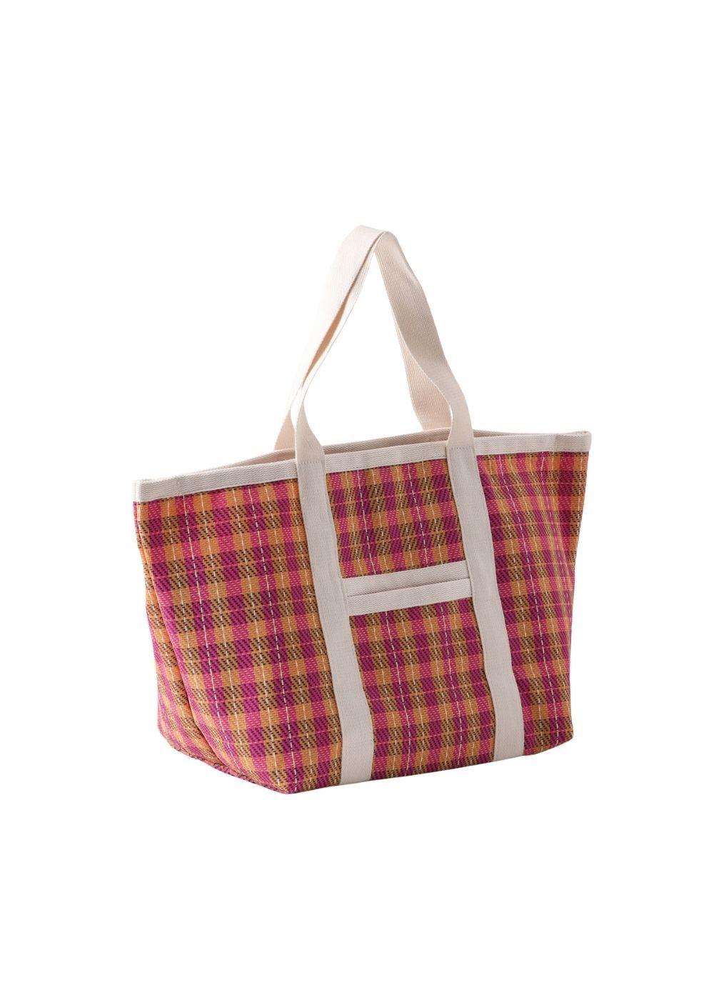 Cartera Tote Dena Tejido Cuadros Fucsia Humana-2