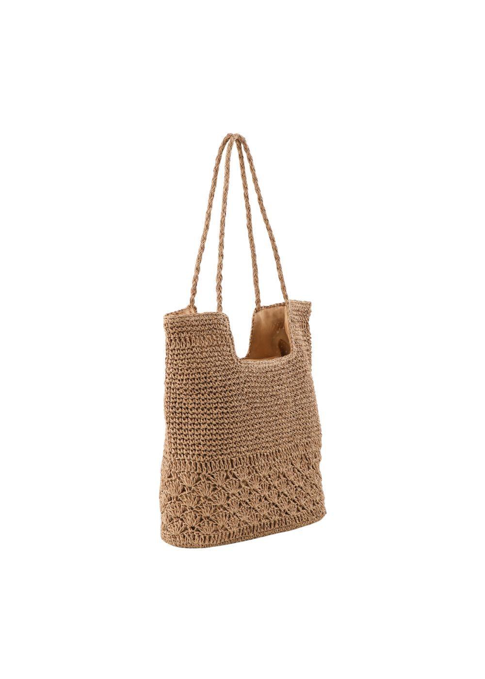 Cartera Tote Mia Tipo rafia tejida café Playa Humana-2