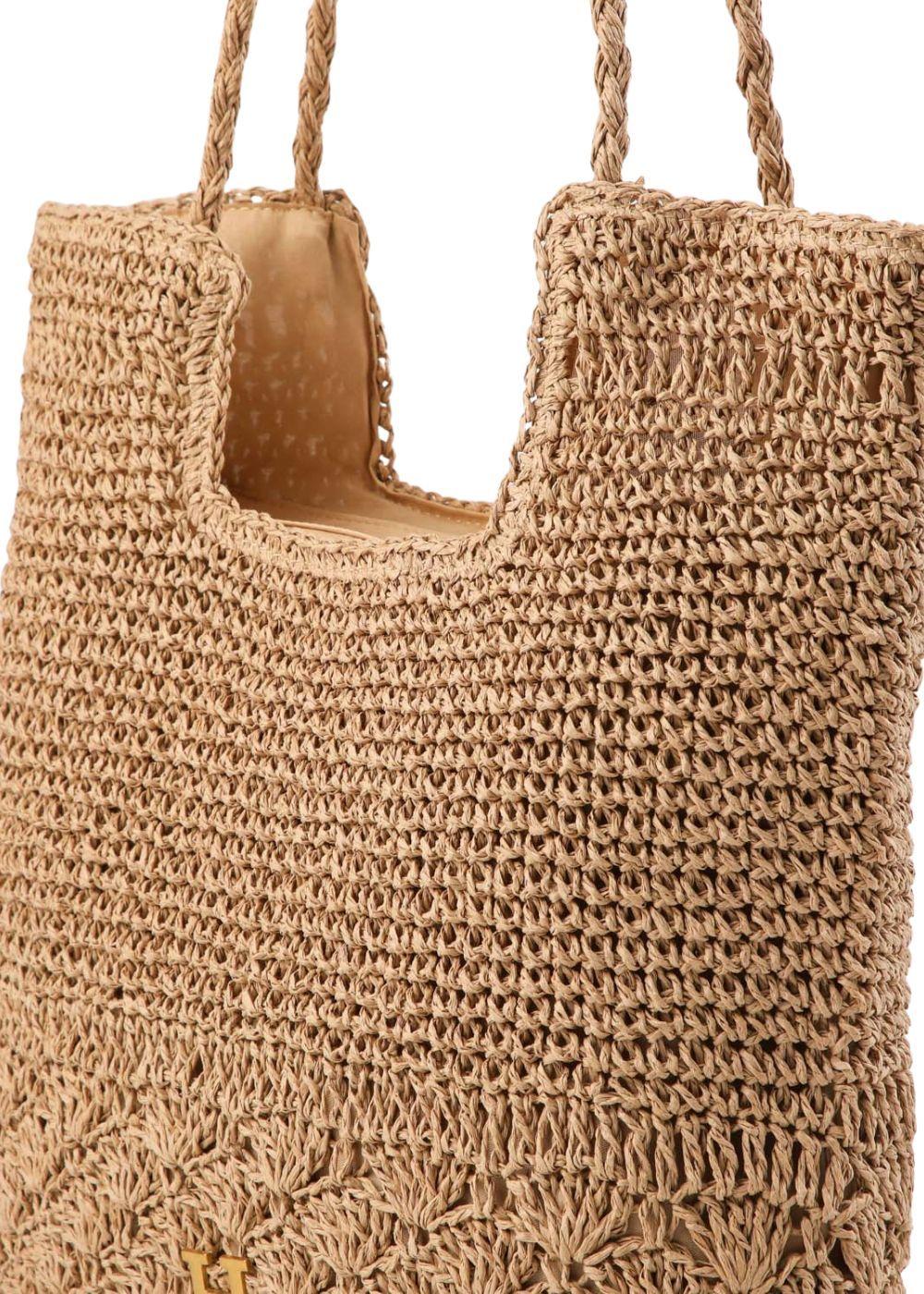 Cartera Tote Mia Tipo rafia tejida café Playa Humana-3