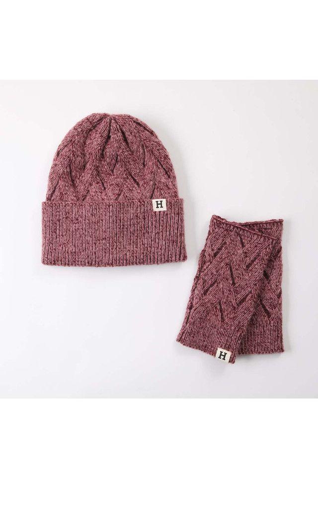 Set De Gorro Tejido Y Guantes Cortos. Redes Rosada de Poliéster Humana-0
