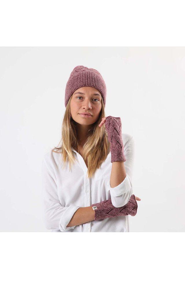 Set De Gorro Tejido Y Guantes Cortos. Redes Rosada de Poliéster Humana-2