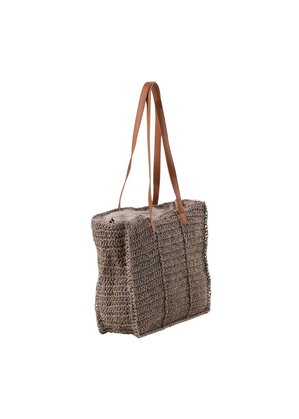 Cartera Tote Mona Tipo rafia tejida Taupé Playa Humana-2
