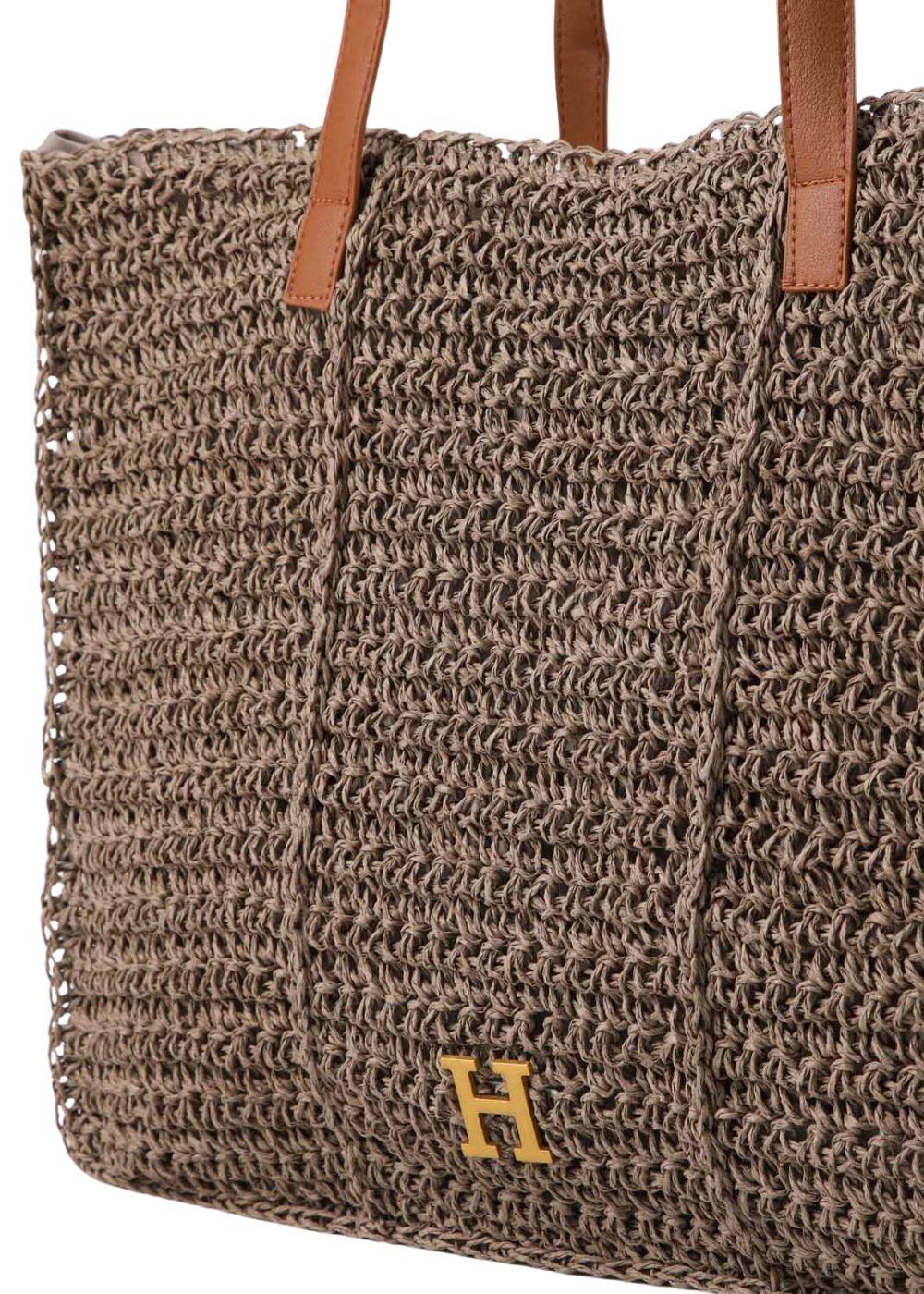 Cartera Tote Mona Tipo rafia tejida Taupé Playa Humana-3