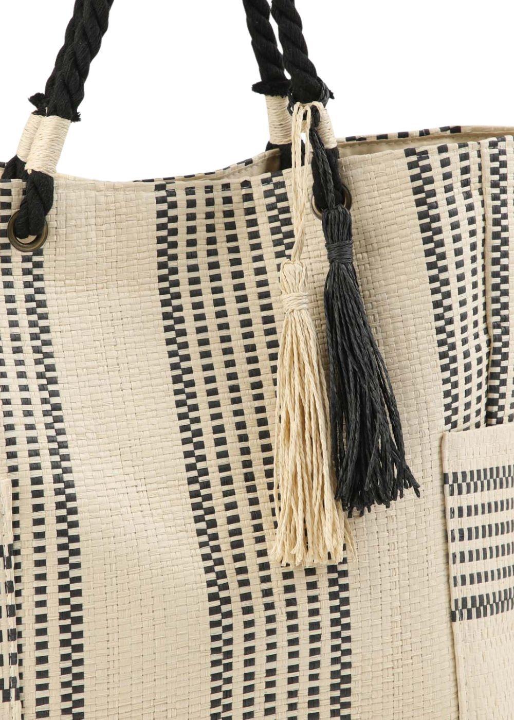 Cartera Tote Ficus Tejida tipo rafia blanco Playa ID-2