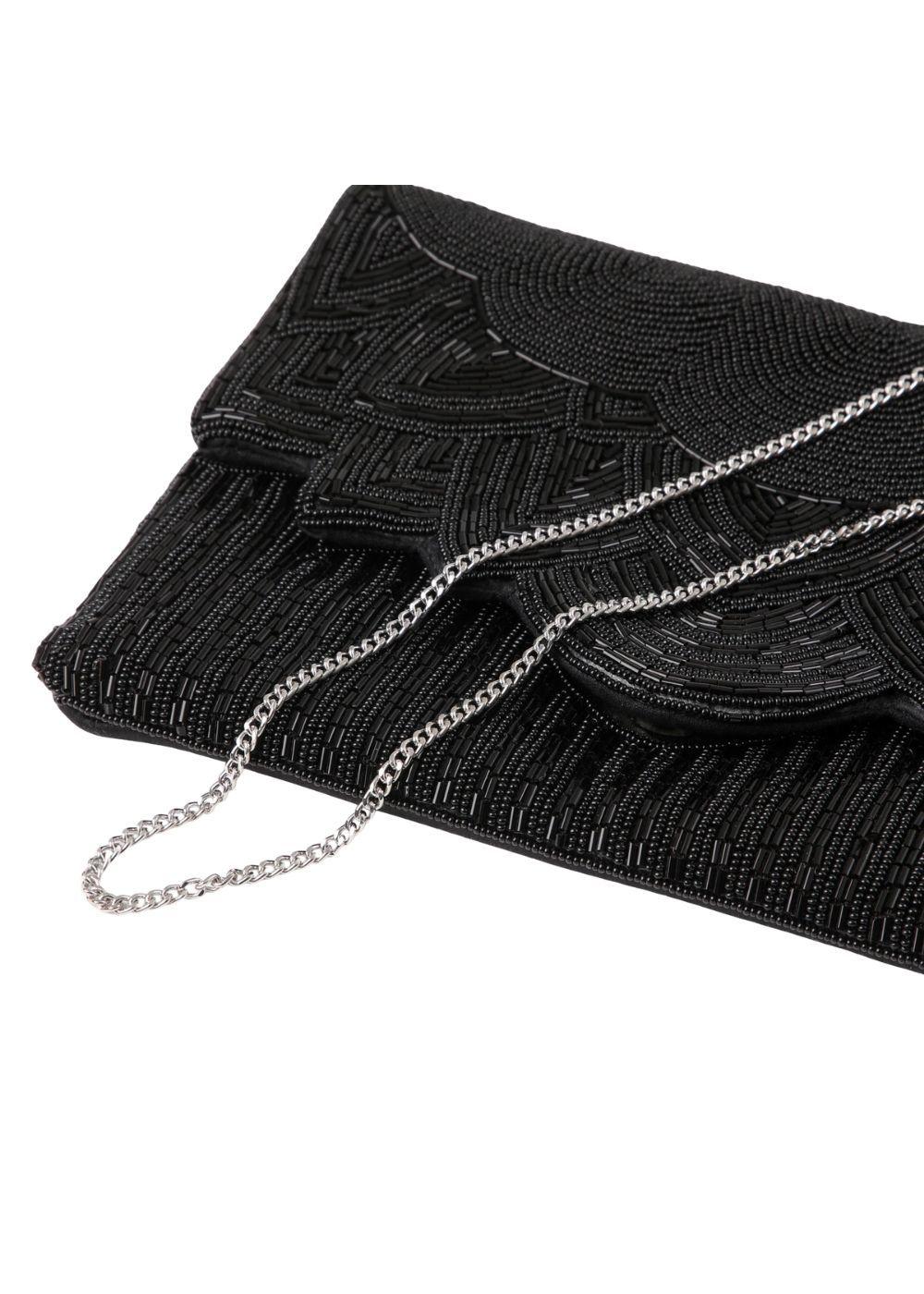 Cartera De Fiesta Mostacilla Abanico Negro Humana-2