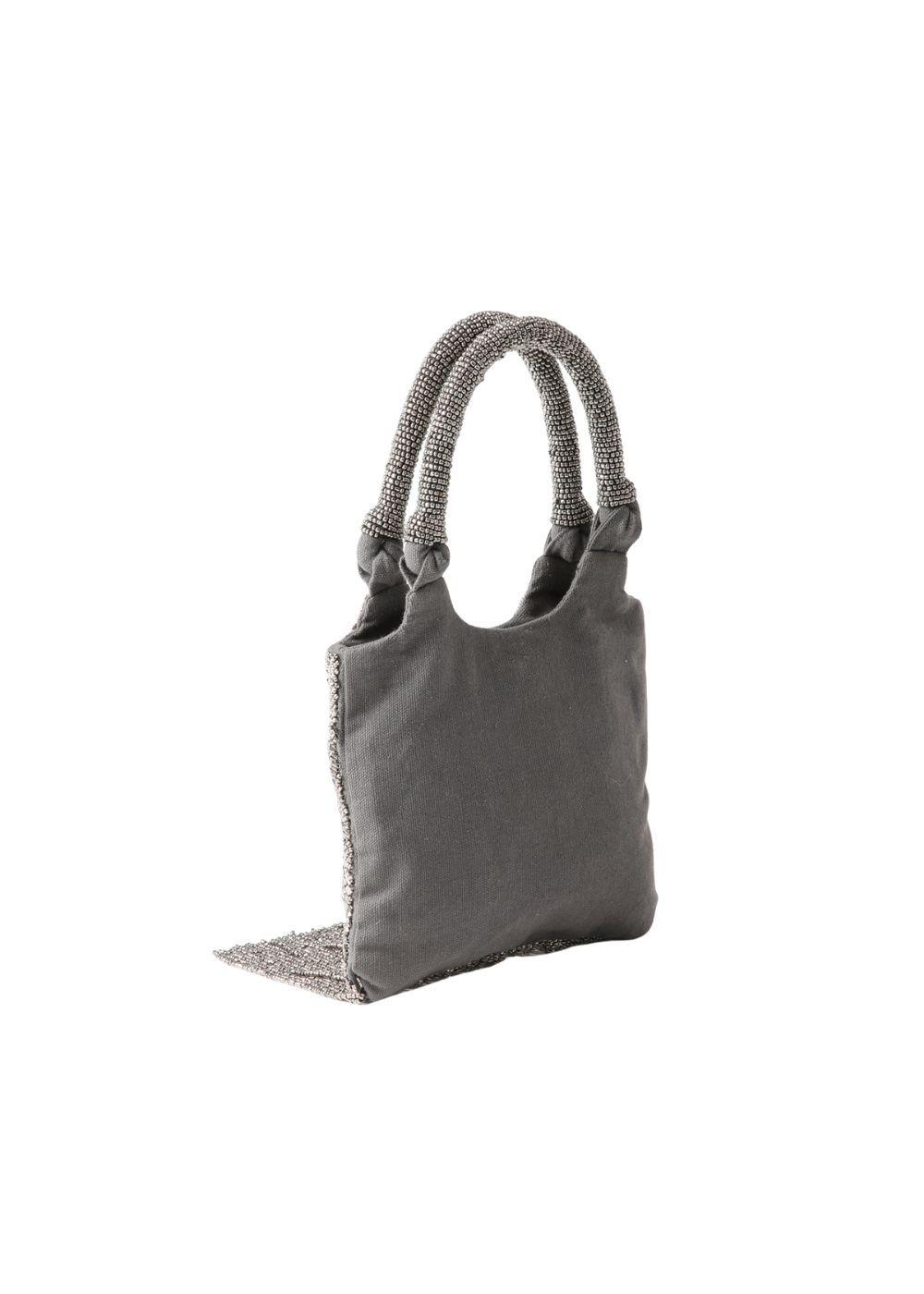 Cartera De Fiesta Bordado Flor Gris Humana-2