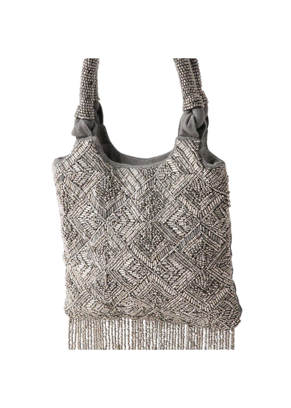 Cartera De Fiesta Bordado Flor Gris Humana-3