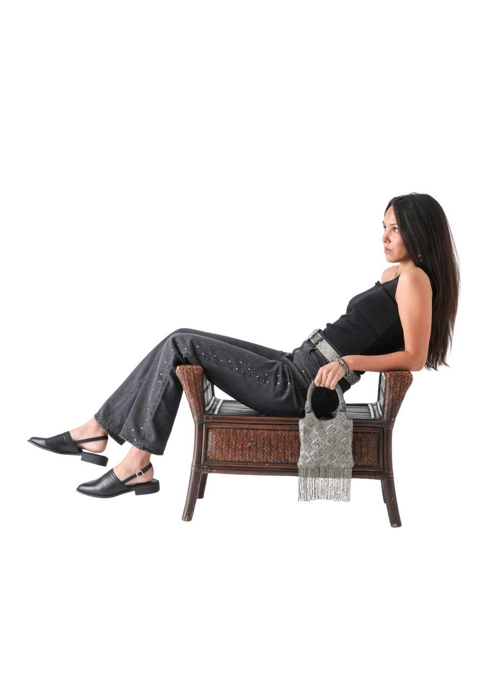 Cartera De Fiesta Bordado Flor Gris Humana-4