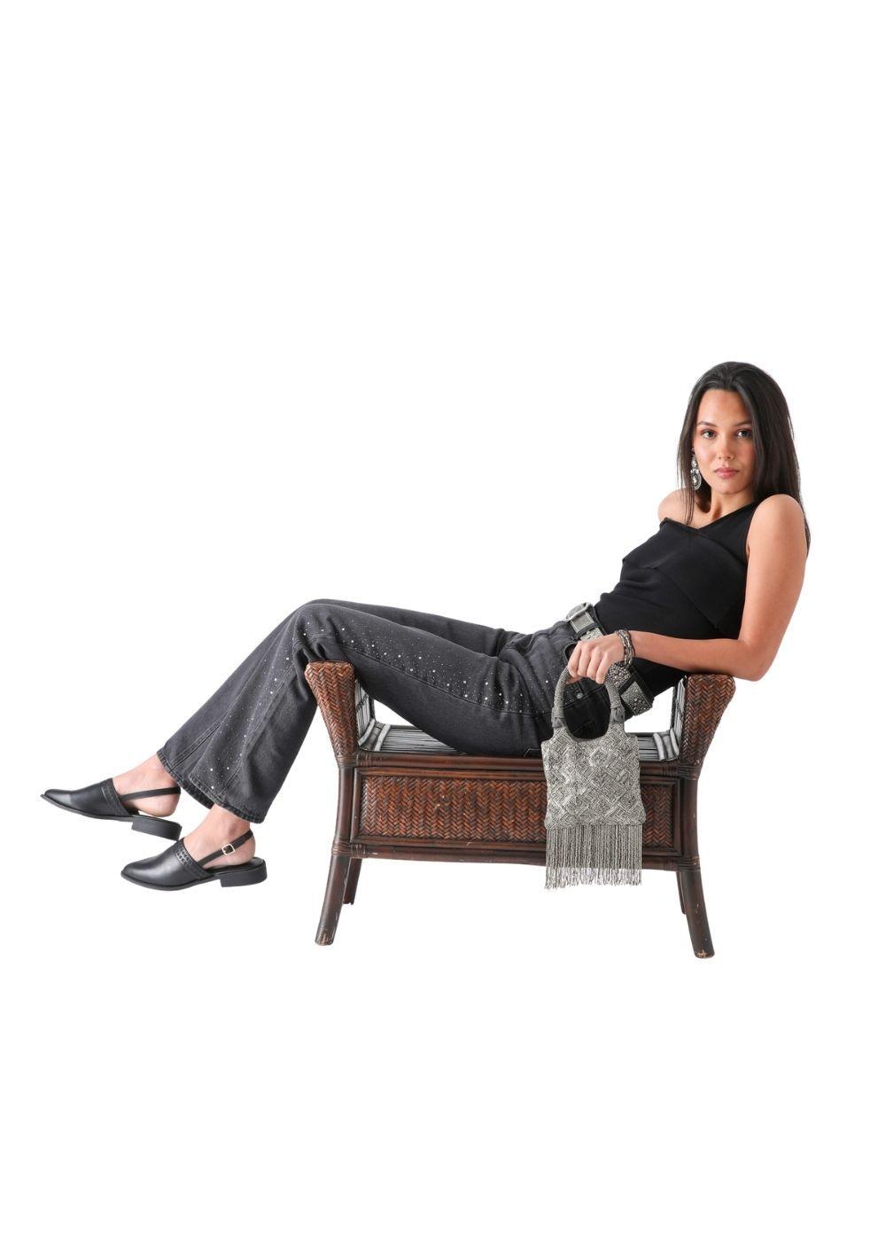 Cartera De Fiesta Bordado Flor Gris Humana-6