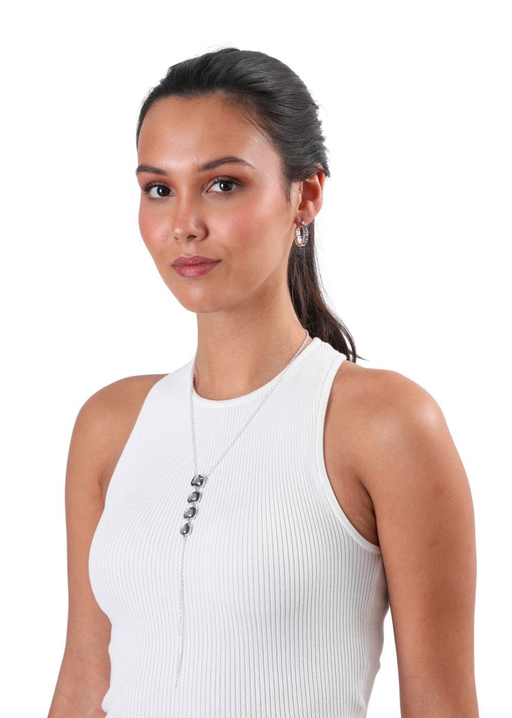 Collar Corto Piedras Plateado Humana-1