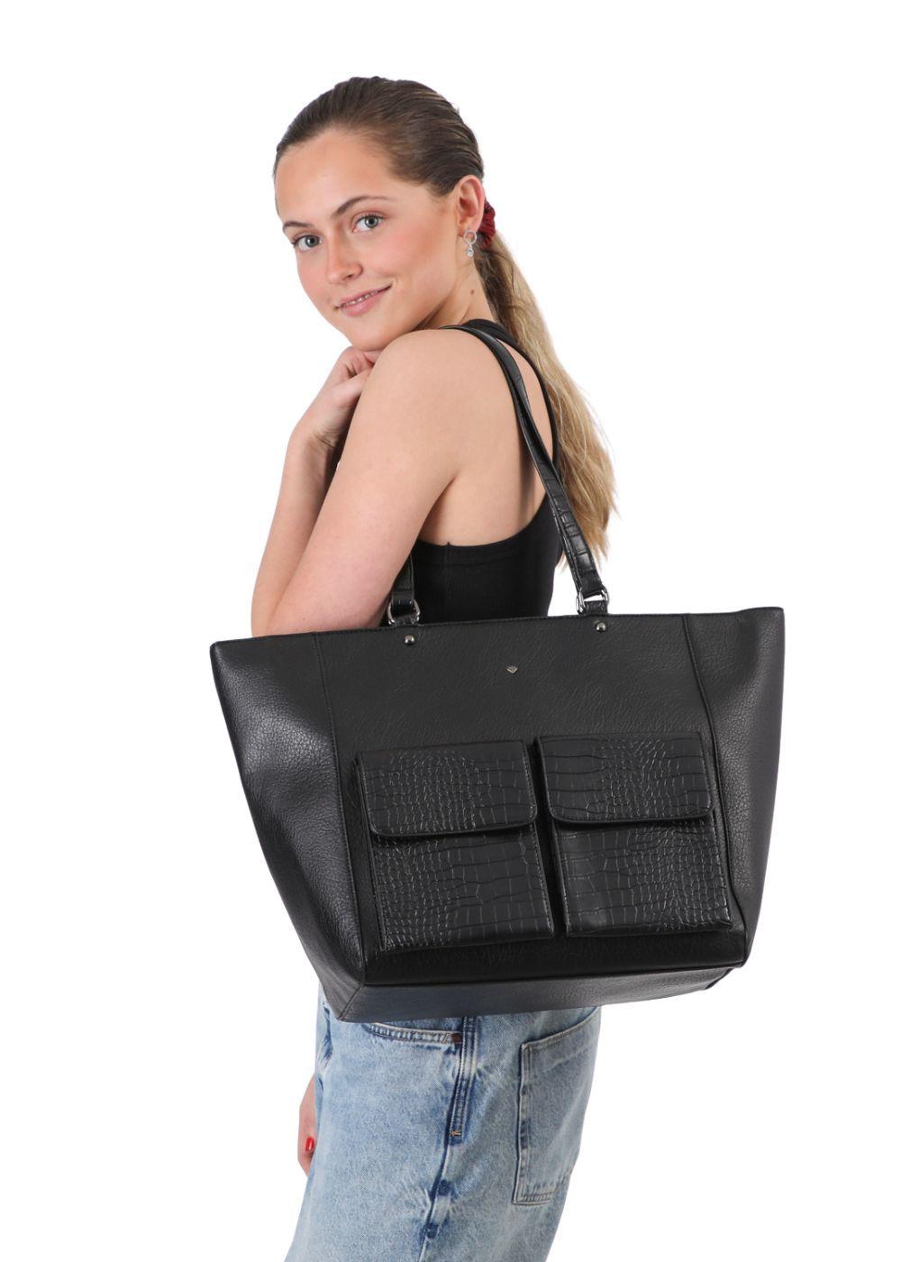 Cartera Tote Nimes Ecocuero Negro ID-3