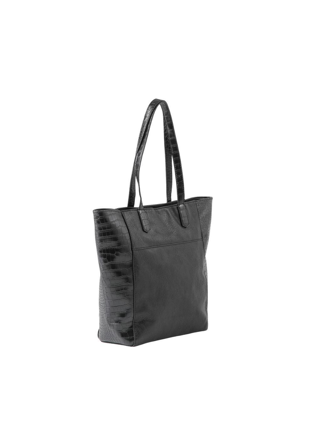 Cartera Tote Bella Ecocuero Croco Negro Humana-2