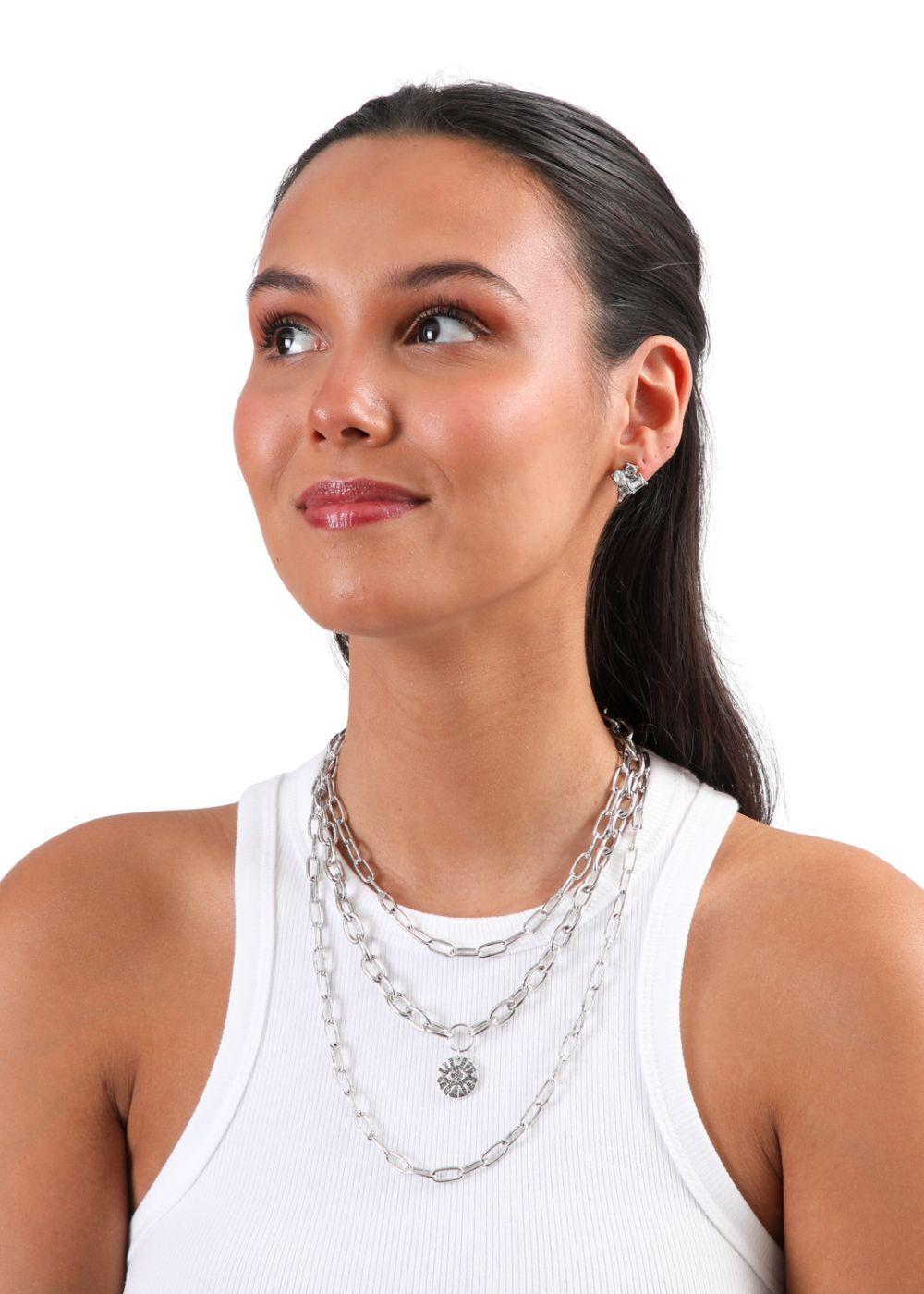 Collar Corto Triple Ojo Plateado Humana-1