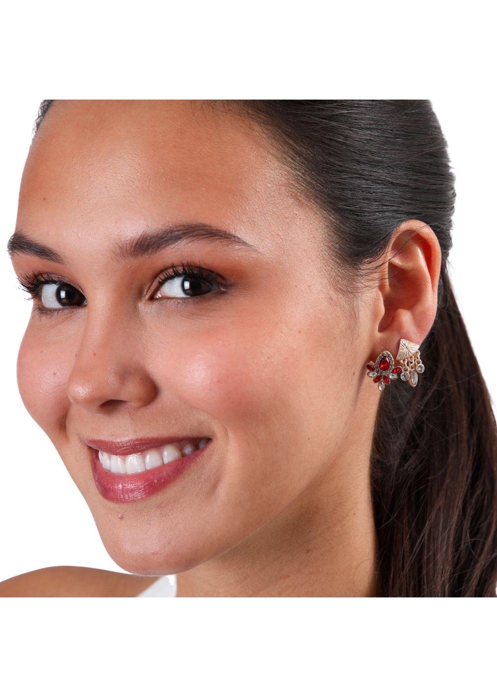 Set De 2 Aros Ruby Piedras Dorado Humana-1
