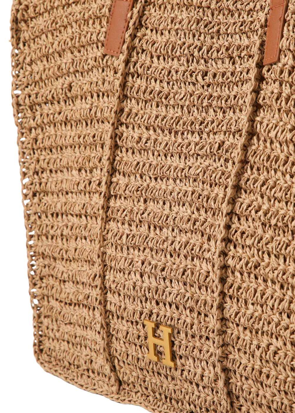 Cartera Tote Mona Tipo Rafia Tejida Café Playa Humana-2