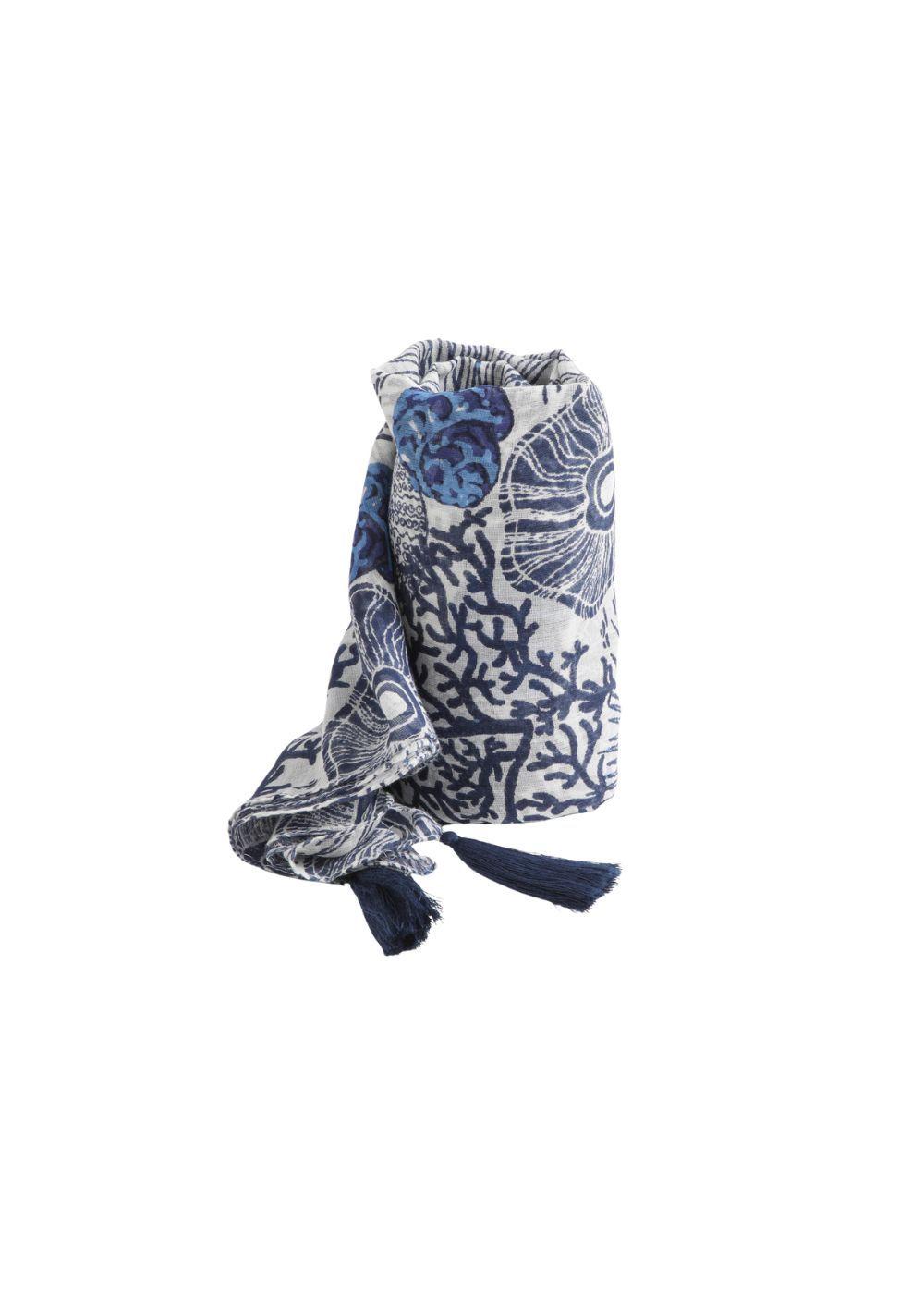 Pañuelo Estampado Raya Azul Borlas Humana-0