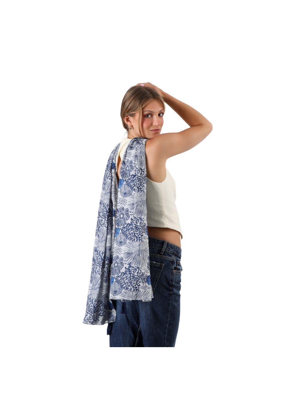 Pañuelo Estampado Raya Azul Borlas Humana-2