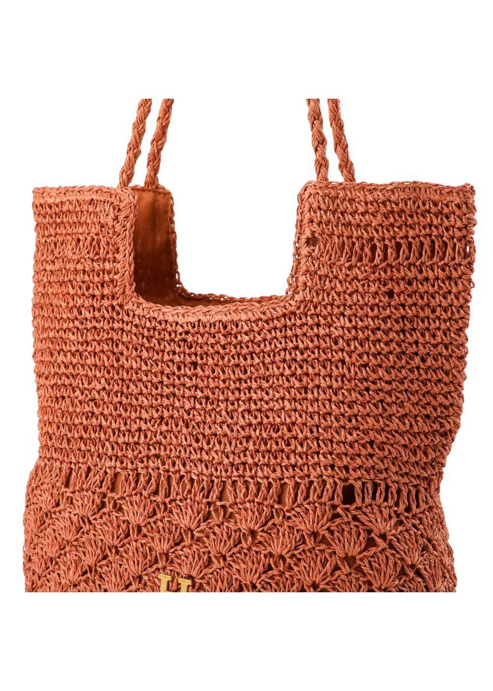 Cartera Tote Mia Tipo rafia tejida naranjo Playa Humana-2