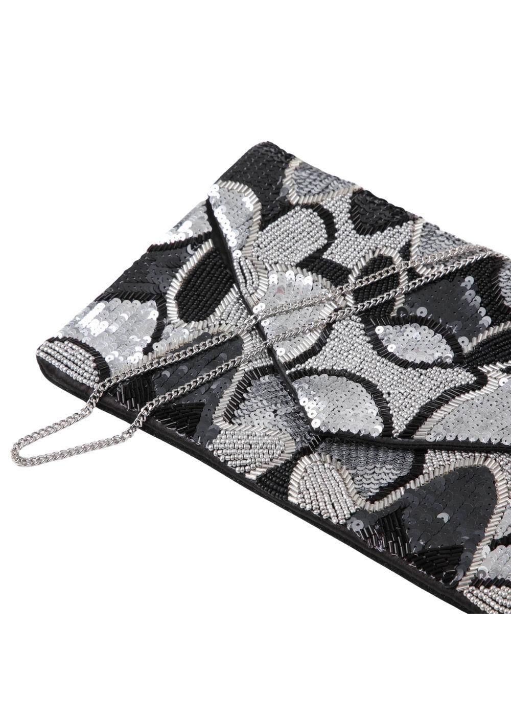 Cartera De Fiesta Mostacilla Floral Negro Humana-2