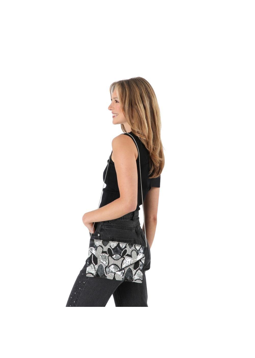 Cartera De Fiesta Mostacilla Floral Negro Humana-3