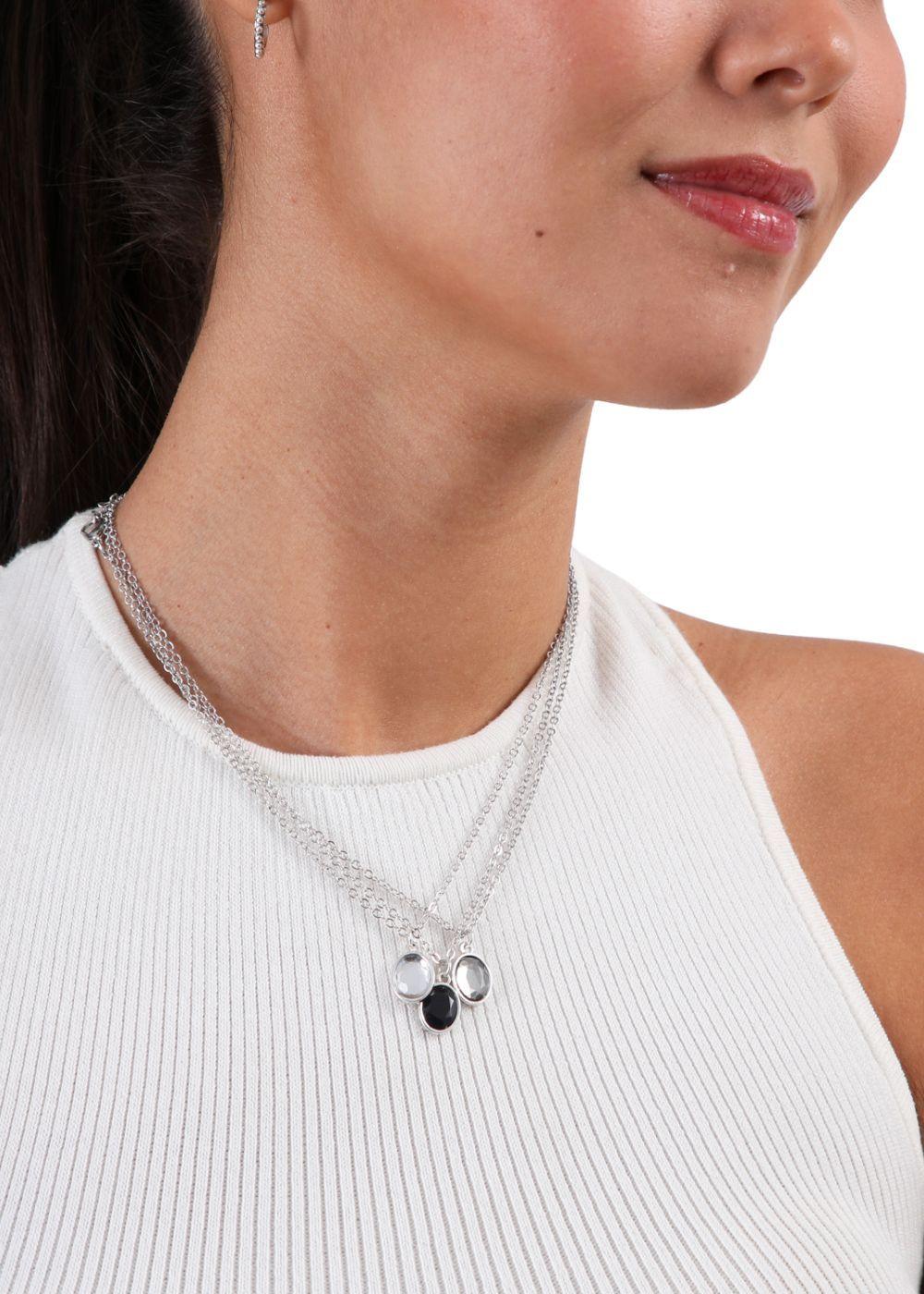 Collar Triple Cadenas Charms Plateado Humana-1