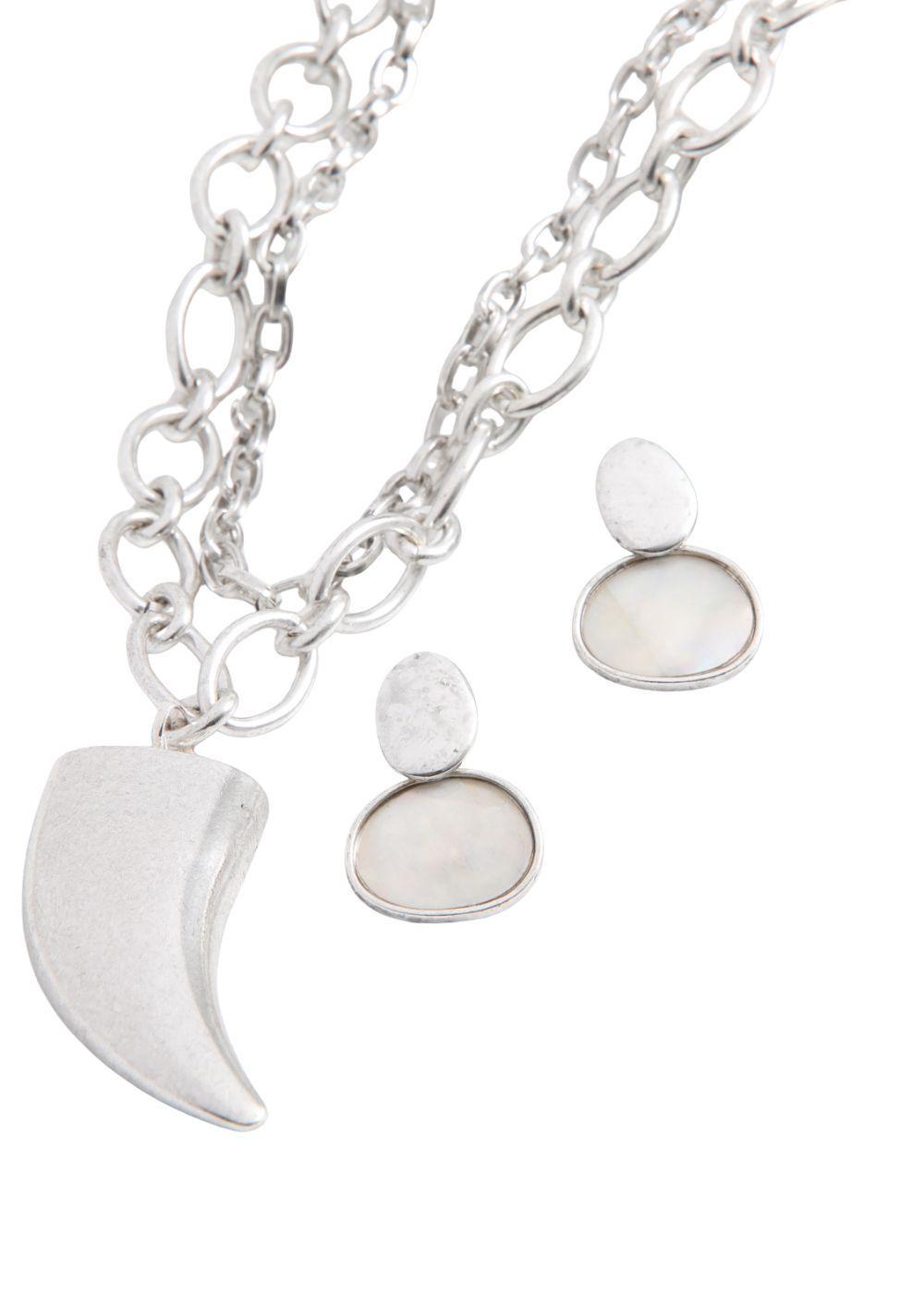 Set de Collar y Aros Tooth Plateado Humana-0