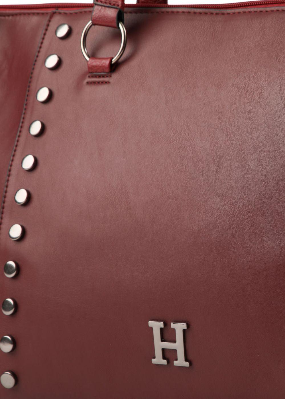 Cartera Tote Erika Ecocuero burdeo con tachas Humana-3