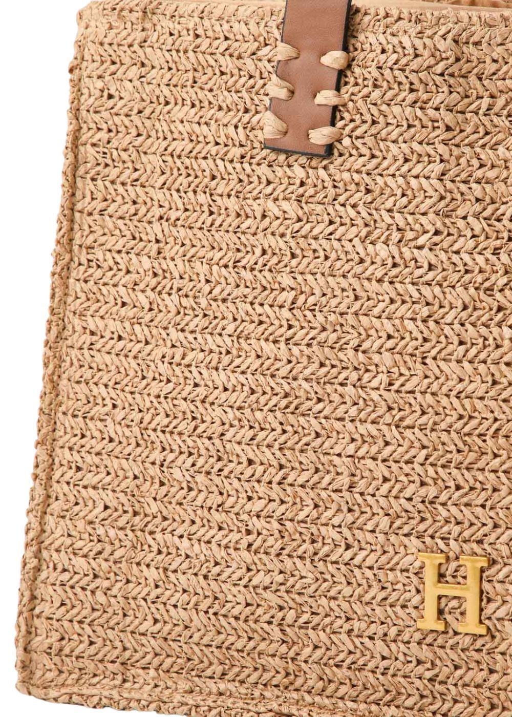 Cartera Tote Meli Tipo rafia tejida café Playa Humana-2