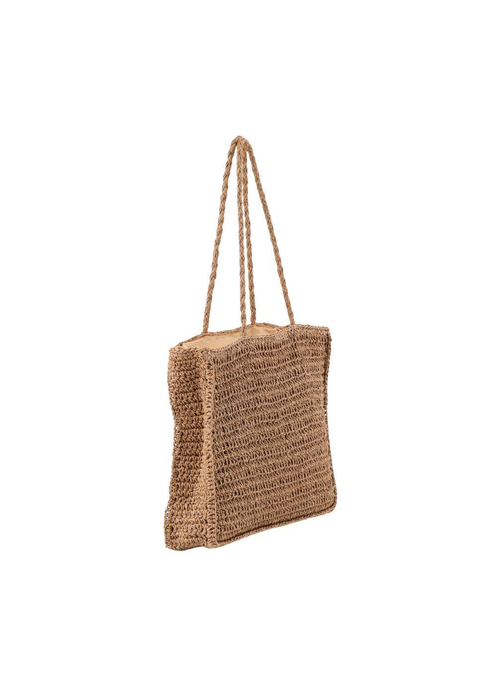 Cartera Tote Mila Tipo rafia tejida café Playa Humana-2