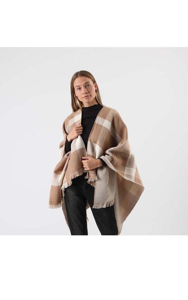 Poncho Tejido Zigzag Café  Humana-0