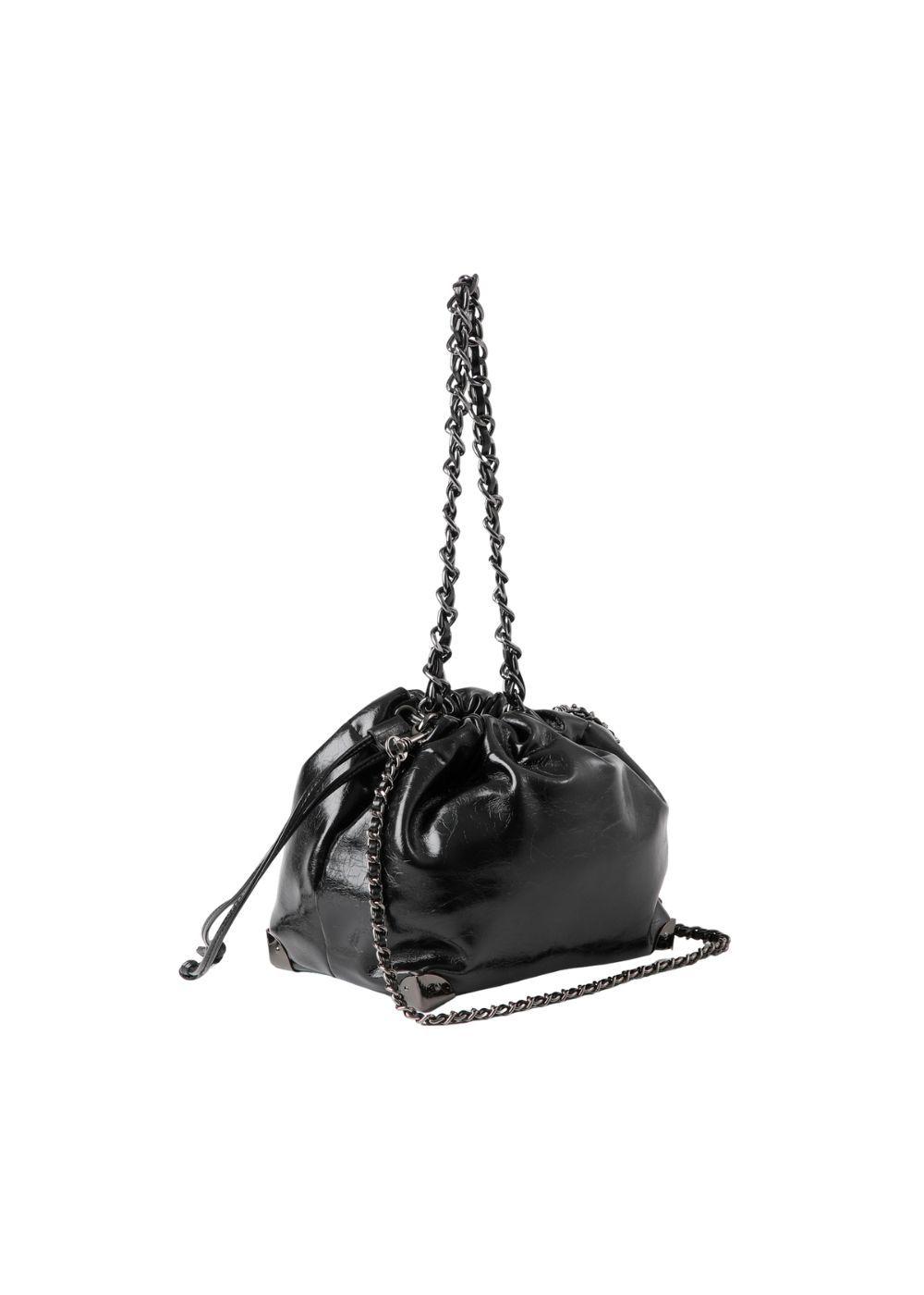 Cartera Bandolera Caty Ecocuero Brillante Negro Humana-2