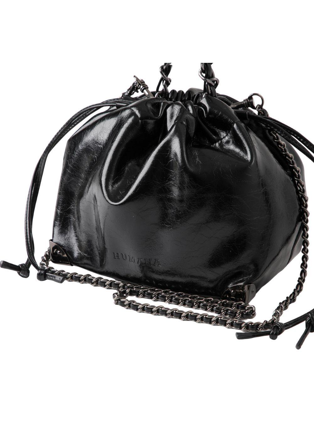 Cartera Bandolera Caty Ecocuero Brillante Negro Humana-3