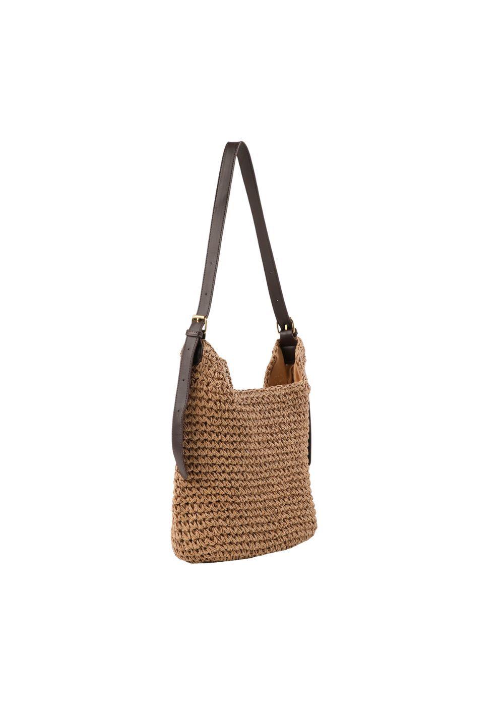 Cartera de Hombro Mimi Tipo rafia tejida café Playa Humana-2