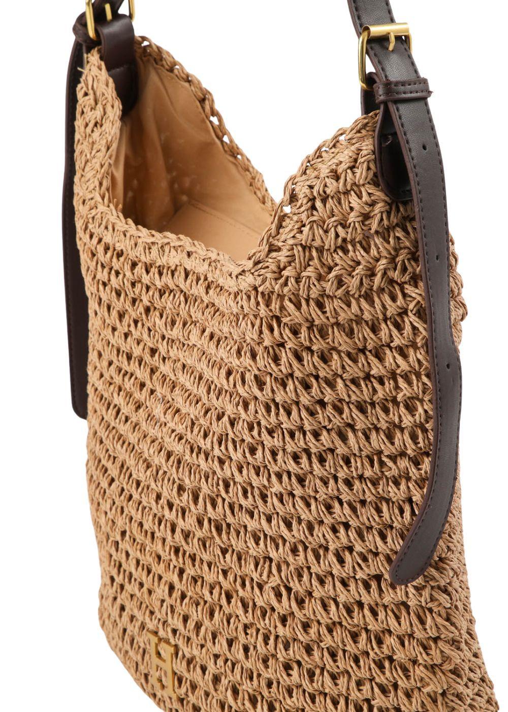 Cartera de Hombro Mimi Tipo rafia tejida café Playa Humana-3