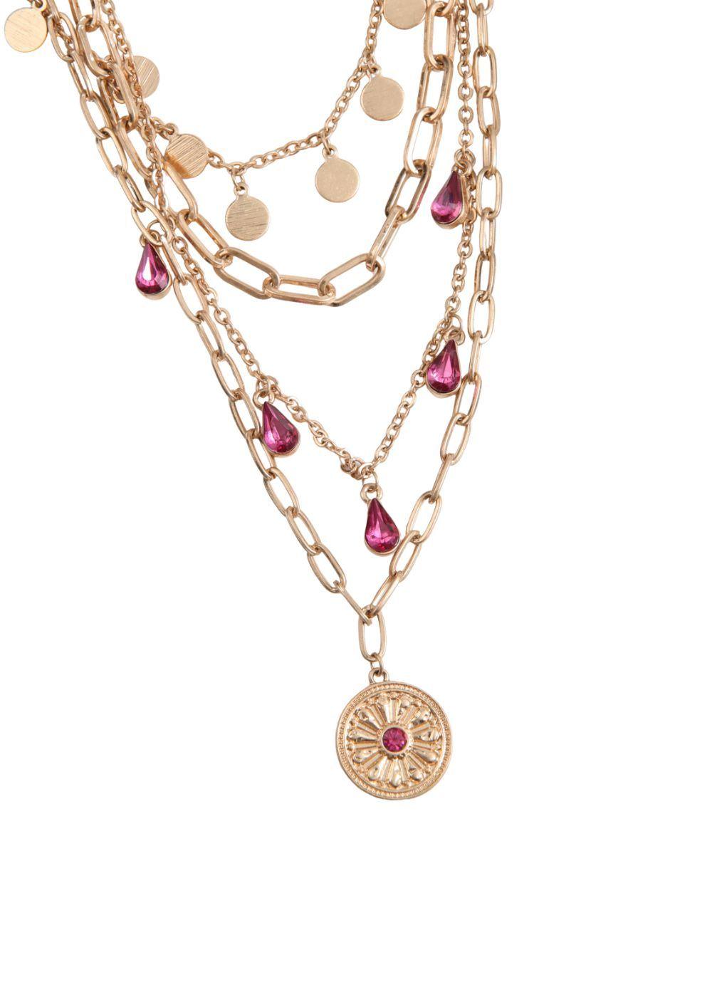Collar Corto Cuadruple Malva Dorado Humana-0